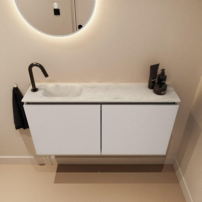 MONDIAZ TURE-DLUX Meuble toilette - 100cm - Linen - EDEN - vasque Opalo - position gauche - 1 trou de robinet
