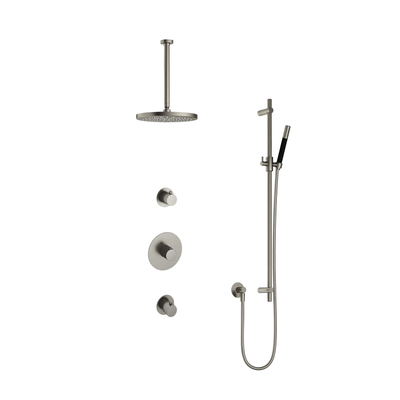 Hotbath Cobber IBS20 Ensemble de douche pluie encastré - bras de plafond 30 cm - pomme de douche ronde 30 cm - douchette à main stick - barre de douche - nickel brossé