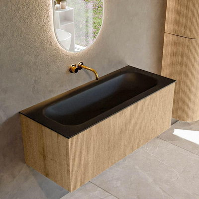 MONDIAZ KURVE 110cm badmeubel kleur Oak met 1 lade. Wastafel BIG MEDIUM midden zonder kraangat Urban.