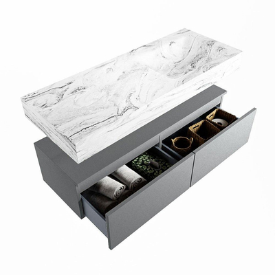 Mondiaz ALAN-DLUX Ensemble de meuble - 120cm - meuble Plata mat - 2 tiroirs - Lavabo Cloud Glace suspendu - vasque Droite - 0 trous de robinet