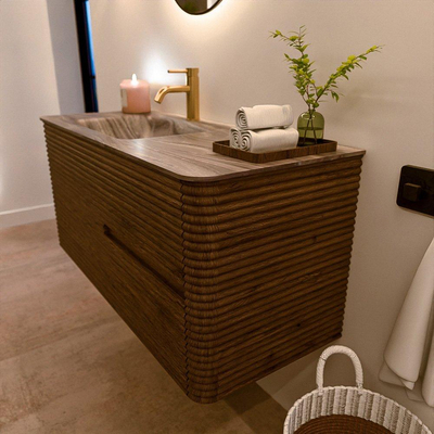 Mondiaz CIRO-DLUX Ensemble de meubles de salle de bains - 110x45x50cm - Lavabo solid surface Sombra - 1 vasque à gauche - 1 trou de robinet - 2 tiroirs - Dusk