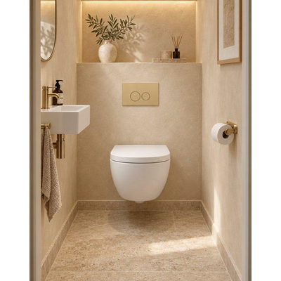 QeramiQ Dely Swirl Compact Set WC - réservoir encastré QeramiQ flush - abattant 25mm - plaque de commande en plastique beige - boutons ronds - blanc mat