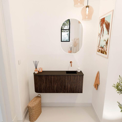 Mondiaz JOYA 101.6cm meuble de salle de bains - arrondi gauche couleur Walnut - Vasque FAYE position Droite Sans trou de robinet couleur Urban.