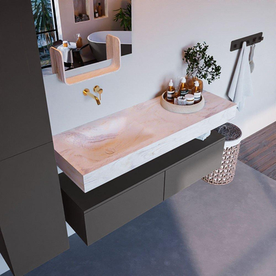 Mondiaz ALAN-DLUX Ensemble de meuble - 130cm - meuble Dark grey mat - 2 tiroirs - Lavabo Cloud Ostra suspendu - vasque gauche - 0 trous de robinet