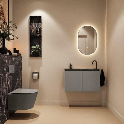 MONDIAZ TURE-DLUX 80cm toiletmeubel Smoke. EDEN wastafel Lava positie rechts. Met 1 kraangat.