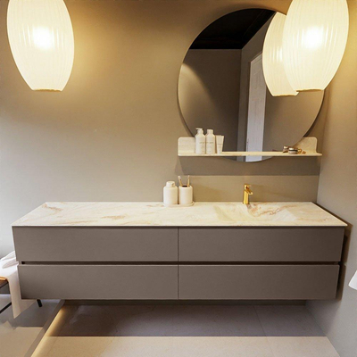 MONDIAZ VICA-DLUX Ensemble meuble de salle de bains - 200cm - meuble bas smoke - 4 tiroirs - lavabo encastré cloud à droite - 1 trou de robinet - version haute 60cm - frape