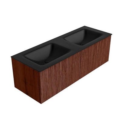 Mondiaz KURVE Ensemble de meuble de salle de bains - 130x46x40cm - 2 tiroirs - lavabo solid surface - double - sans trou de robinet - Ruby