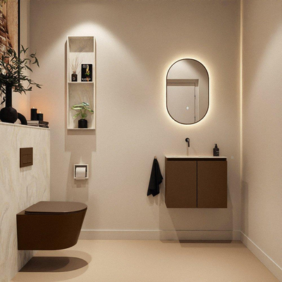 MONDIAZ TURE-DLUX 60cm toiletmeubel Rust. EDEN wastafel Ostra positie links. Zonder kraangat.