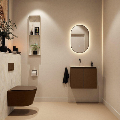 MONDIAZ TURE-DLUX Meuble toilette - 60cm - Rust - EDEN - vasque Ostra - position gauche - sans trou de robinet