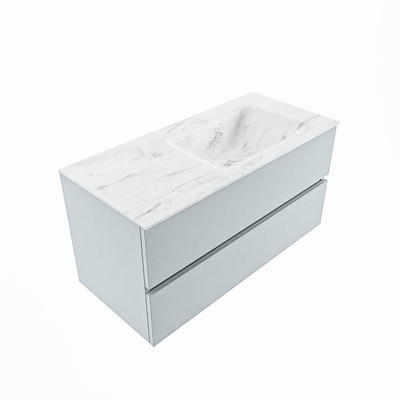 Mondiaz VICA-DLUX Ensemble de meuble de salle de bain - 100cm - meuble sous-vasque argile - 2 tiroirs - lavabo encastré nuage droite - 1 trou de robinet - version haute 60cm - opalo