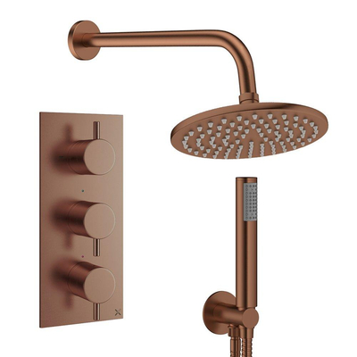 Crosswater MPRO inbouw regendoucheset – Ø20 cm hoofddouche – staafhanddouche – 3 hendels – brons geborsteld
