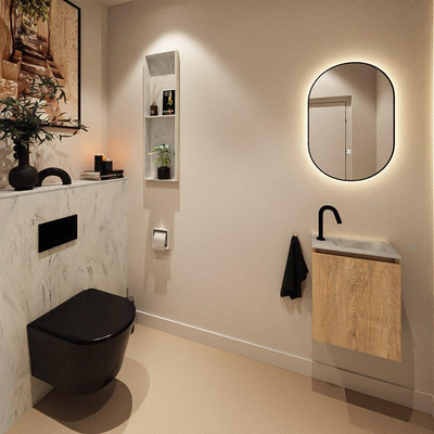 MONDIAZ TURE-DLUX Meuble toilette - 40cm - Washed Oak - EDEN - vasque Opalo - position droite - 1 trou de robinet