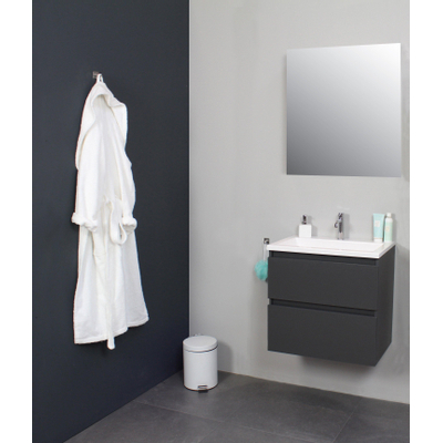 Basic Bella Meuble avec lavabo acrylique 60x55x46cm 1 trou de robinet avec miroir Anthracite mat