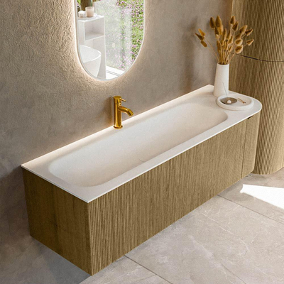 Mondiaz KURVE Ensemble meuble de salle de bains - 145x46x40cm - 1 tiroir - 1 porte - lavabo solid surface - gauche - 1 trou de robinet - Dusk