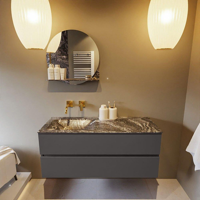 Mondiaz VICA-DLUX ensemble de meuble de salle de bain - 120cm - meuble sous-vasque gris foncé - 2 tiroirs - lavabo encastré cloud gauche - sans trous de robinet - version haute de 60cm - lave