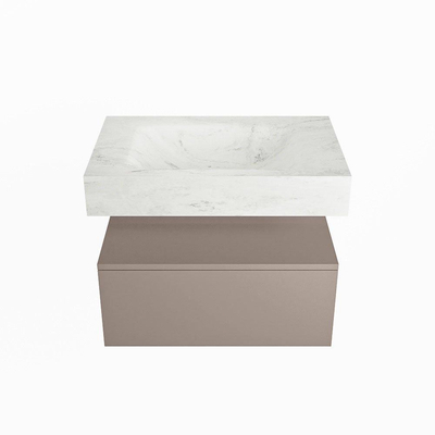 Mondiaz ALAN-DLUX Ensemble de meuble - 70cm - meuble Smoke mat - 1 tiroir - Lavabo Cloud Opalo suspendu - vasque Centre - 0 trous de robinet