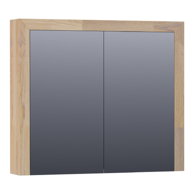 Saniclass Natural Wood spiegelkast 80x70x15cm met 2 links- en rechtsdraaiende spiegeldeuren Hout Grey oak