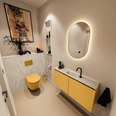 MONDIAZ TURE-DLUX 100cm toiletmeubel Ocher. EDEN wastafel Ostra positie midden. Met 1 kraangat.