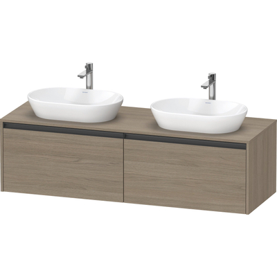 Duravit ketho meuble sous 2 lavabos avec plaque console et 2 tiroirs pour double lavabo 160x55x45.9cm avec poignées chêne anthracite terra matte