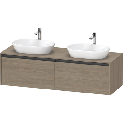 Duravit Ketho.2 Wastafelonderbouwkast - inclusief consoleplaat - met 2 laden - voor dubbele waskommen - 160x55x45.9cm - met handgrepen antraciet - eiken terra mat