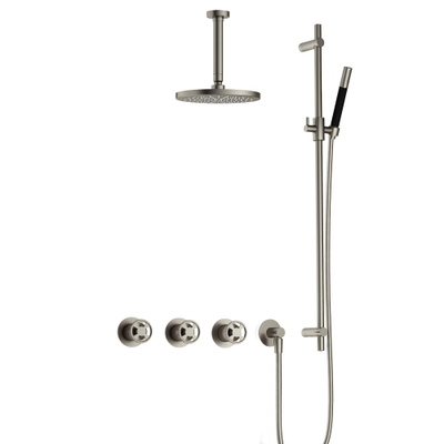 Hotbath Cobber @Work Regendoucheset - inbouw - 15cm plafondarm - 20cm ronde hoofddouche - staafhanddouche - glijstang - Geborsteld nikkel