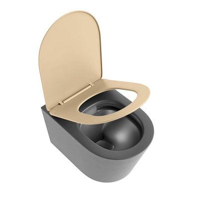 Mondiaz LAVIE WC suspendu – sans bride – 36 x 53 cm – avec abattant softclose – Dark grey (gris), abattant Sand (beige)