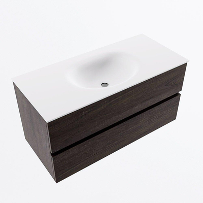 Mondiaz VICA ensemble de meuble de salle de bain - 100cm - meuble sous-vasque marron foncé - 2 tiroirs - lavabo moon milieu - sans trous de robinet - version haute de 60cm - talc