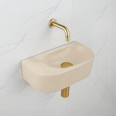 QeramiQ Fuente fonteinset – halfrond – 40x21.5x12 cm – keramiek beige – geborsteld gouden kraan