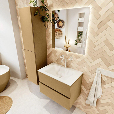 Mondiaz VICA ensemble de meuble de salle de bain - 70cm - meuble sous-vasque oro - 2 tiroirs - lavabo cloud milieu - 1 trou de robinet - version haute de 60cm - talc