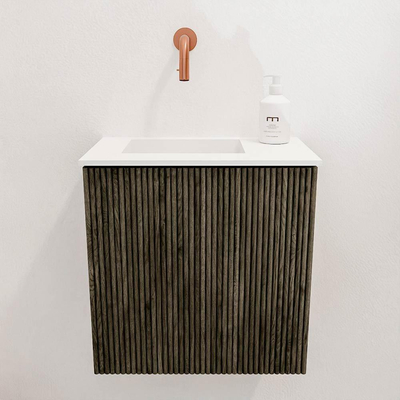 Mondiaz JOYA 40cm toiletmeubel - kleur Shadow - Wastafel FAYE positie Links Zonder kraangat kleur Talc.