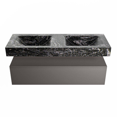 Mondiaz ALAN-DLUX Ensemble de meuble - 130cm - meuble Dark grey mat - 1 tiroir - Lavabo Cloud Lava suspendu - vasque Gauche et droite - 2 trous de robinet