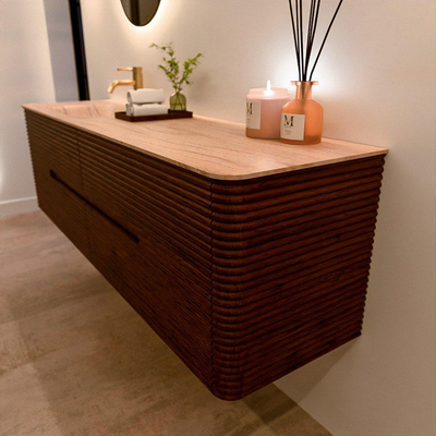 Mondiaz CIRO-DLUX Badkamermeubelset - 170x45x50cm - Solid surface wastafel Saba - 1 wasbak Links - 1 kraangat - 4 lades - Ruby