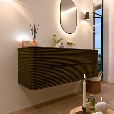 Mondiaz CIRO-DLUX Meuble de salle de bains - 140x45x50cm - plan vasque en solid surface Sombra - 1 lavabo à droite - sans trous de robinet - 4 tiroirs - Shadow