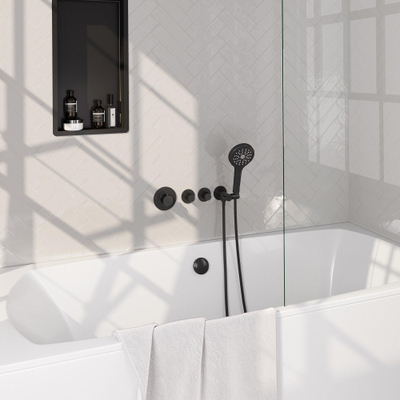 BRAUER Stripe Mitigeur thermostatique de baignoire - SET 02 - encastré - combinaison de remplissage de baignoire - douchette à 3 positions - flexible de douche - coude mural - noir mat