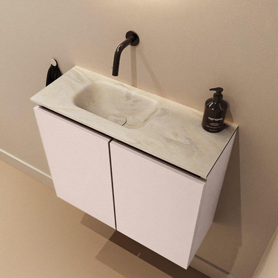 MONDIAZ TURE-DLUX Meuble toilette - 60cm - Rosee - EDEN - vasque Ostra - position gauche - sans trou de robinet