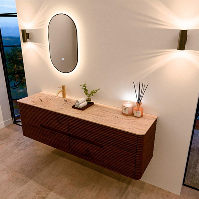 Mondiaz CIRO-DLUX Meuble de salle de bains - 170x45x50cm - Plan vasque solid surface Arena - 1 lavabo à gauche - 1 trou de robinet - 4 tiroirs - Ruby
