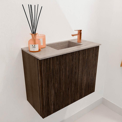 Mondiaz JOYA-DLUX Meuble de toilette 50cm - couleur Walnut - Lavabo FAYE position Droite 1 trou de robinet couleur Saba.