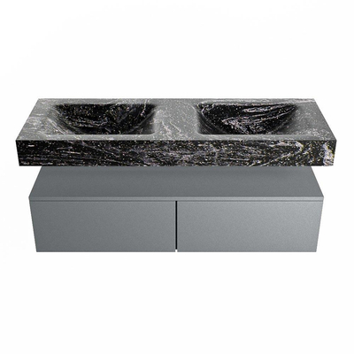 Mondiaz ALAN-DLUX Ensemble de meuble - 130cm - meuble Plata mat - 2 tiroirs - Lavabo Cloud Lava suspendu - vasque Gauche et droite - 0 trous de robinet