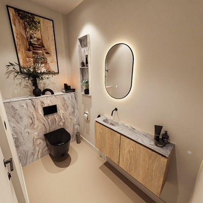 MONDIAZ TURE-DLUX Meuble toilette - 100cm - Washed Oak - EDEN - vasque Glace - position gauche - sans trou de robinet