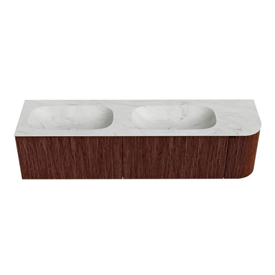 Mondiaz KURVE-DLUX Badkamermeubelset - 175x46x40cm - 2 lade - 1 deur - wastafel solid surface - dubbel / links - zonder kraangat - Ruby