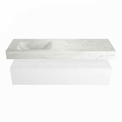 Mondiaz ALAN-DLUX Ensemble de meuble - 150cm - meuble Talc mat - 1 tiroir - Lavabo Cloud Opalo suspendu - vasque Gauche - 0 trous de robinet