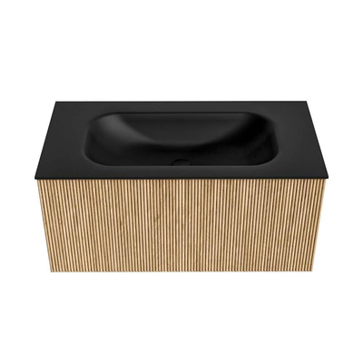 MONDIAZ KURVE Meuble de salle de bains 90 cm couleur Oak avec 1 tiroir. Lavabo BIG SMALL central 1 trou de robinet Urban.