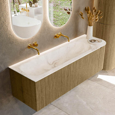 Mondiaz KURVE-DLUX Badkamermeubelset - 145x46x40cm - 1 lade - 1 deur - wastafel solid surface - links - zonder kraangat - Dusk