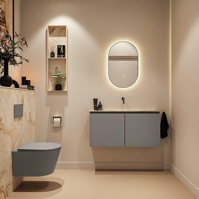 MONDIAZ TURE-DLUX 100cm toiletmeubel Smoke. EDEN wastafel Frappe positie midden. Zonder kraangat.