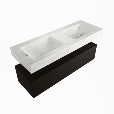 Mondiaz ALAN-DLUX Ensemble de meuble - 130cm - meuble Urban mat - 1 tiroir - Lavabo Cloud Opalo suspendu - vasque Gauche et droite - 0 trous de robinet