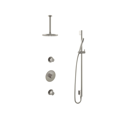 Hotbath Buddy IBS - Regendoucheset - 30cm plafondarm - 20cm ronde hoofddouche - staafhanddouche - glijstang - 2 stopkranen - geborsteld nikkel (RVS)