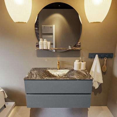 Mondiaz VICA-DLUX Ensemble de meuble de salle de bain - 100cm - meuble sous-vasque plata - 2 tiroirs - lavabo encastrée cloud milieu - 1 trou de robinet - version haute de 60cm - lave