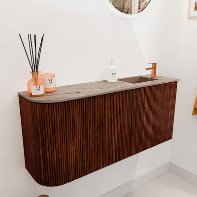 Mondiaz JOYA-DLUX 91.6cm toiletmeubel - ronding links kleur Ruby - Wastafel FAYE positie Rechts 1 kraangat kleur Arena.