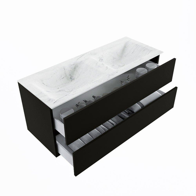 Mondiaz VICA-DLUX ensemble de meuble de salle de bain - 120cm - meuble sous-vasque urban - 2 tiroirs - lavabo encastré cloud double - sans trous de robinet - version haute de 60cm - opalo