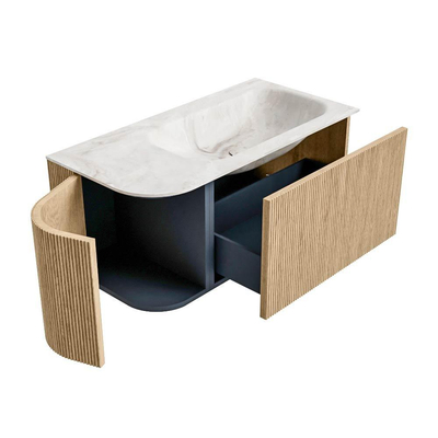 MONDIAZ KURVE-DLUX 95cm Meuble salle de bain avec module 25 G - couleur Oak - 1 tiroir - 1 porte - vasque BIG SMALL droite - 1 trou de robinet - couleur Frappe